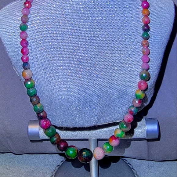 6-14mm Natural Color Faceted Candy Jade / Jadeite Gemstone Necklace 18'' Unisex - Picture 4 of 10